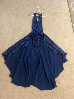 Kids Navy Blue Dance Costume Dress with Rhinestones